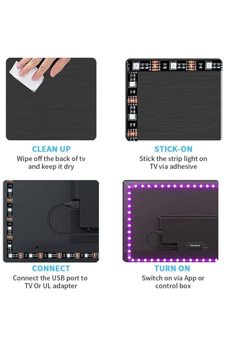 TIITAS Smart RGB LED Strip Light for TV & Monitor 16 Million Colors, App & Music Sync Control, USB Powered Ambient Backlight for 32 to 65 Inch Screens, Flexible Strip with Adhesive for Easy Installation - Image 5