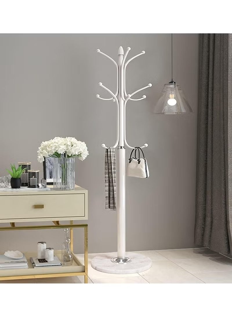 Generic Coat Hanger Stand Bedroom Clothes Hanger Stand Metal Coat Rack Stand Free Standing Hall Tree for Hanging Scarf Bag Jacket Home Entry-way Hat Hanger Organizer Shelves (White) - Image 1