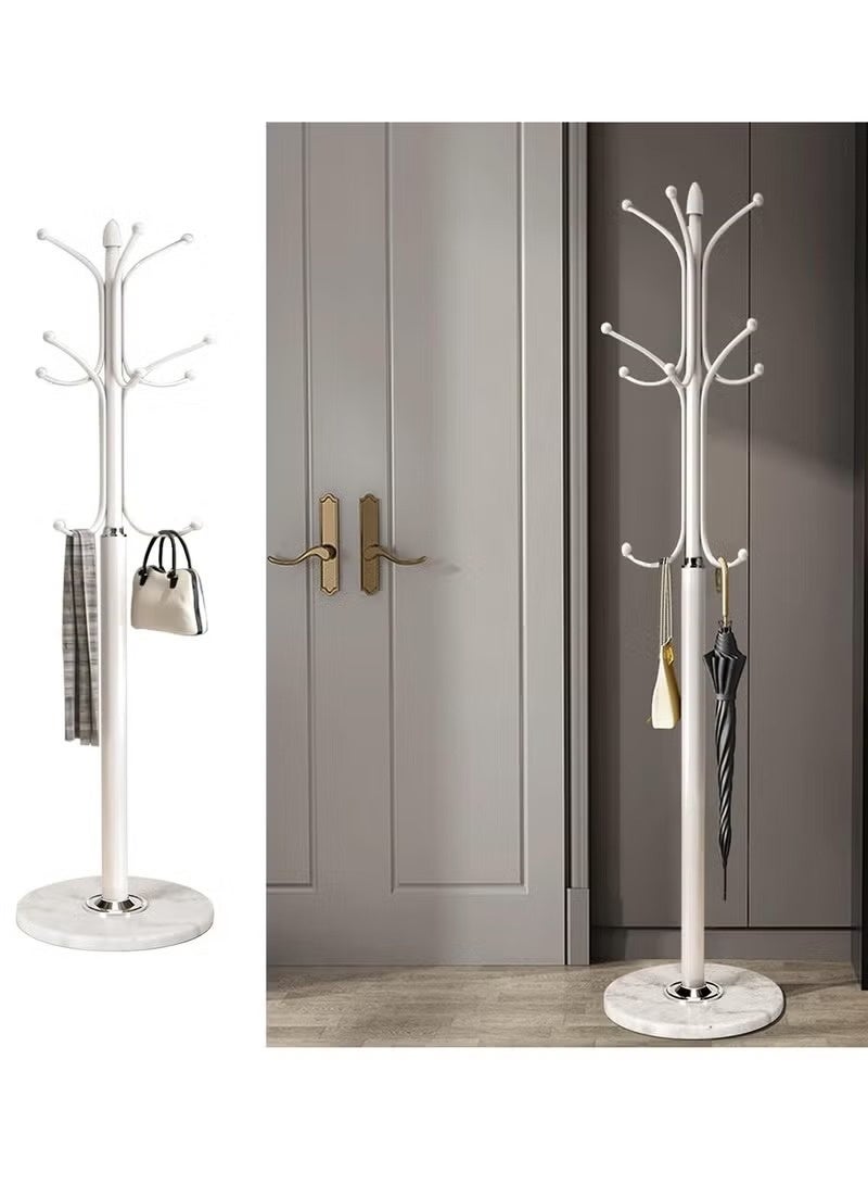 Generic Coat Hanger Stand Bedroom Clothes Hanger Stand Metal Coat Rack Stand Free Standing Hall Tree for Hanging Scarf Bag Jacket Home Entry-way Hat Hanger Organizer Shelves (White) - Image 4