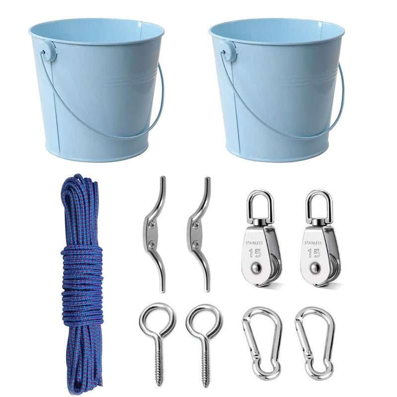 FUQUN Treehouse Accessories for Kids Pulley with Bucket Cable Kids Playhouse Accessories Pulleys for Kids Pirate Ship Accessories Outdoor Playhouse Game Bucket for Treehouse 2Sets Blue - Image 3