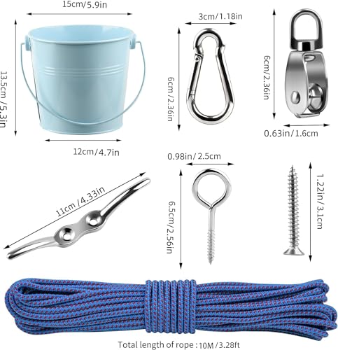 FUQUN Treehouse Accessories for Kids Pulley with Bucket Cable Kids Playhouse Accessories Pulleys for Kids Pirate Ship Accessories Outdoor Playhouse Game Bucket for Treehouse 2Sets Blue - Image 5