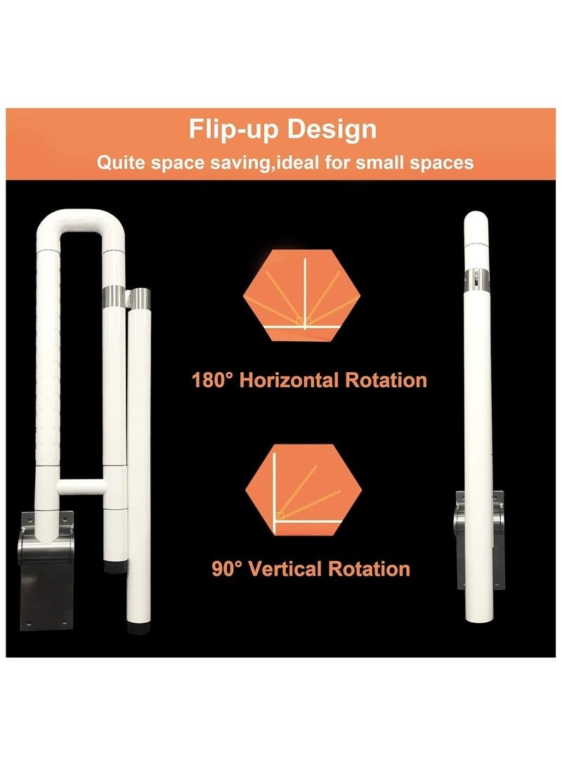 Arabest Foldable Toilet Grab Bar 304 Stainless Steel Medical Safety Shower Handrails Anti Slip Bathroom Seat Support Bar Flip-Up Bathtub Grab Arm Bar Hand Grips for Disabled Elderly Handicap Pregnant(White) - Image 4