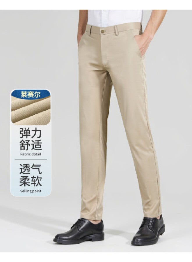 Fomoce men's Pants Summer Thin Casual Fashion Solid Color Breathable Men's Stretch Business Casual Trousers - Image 1