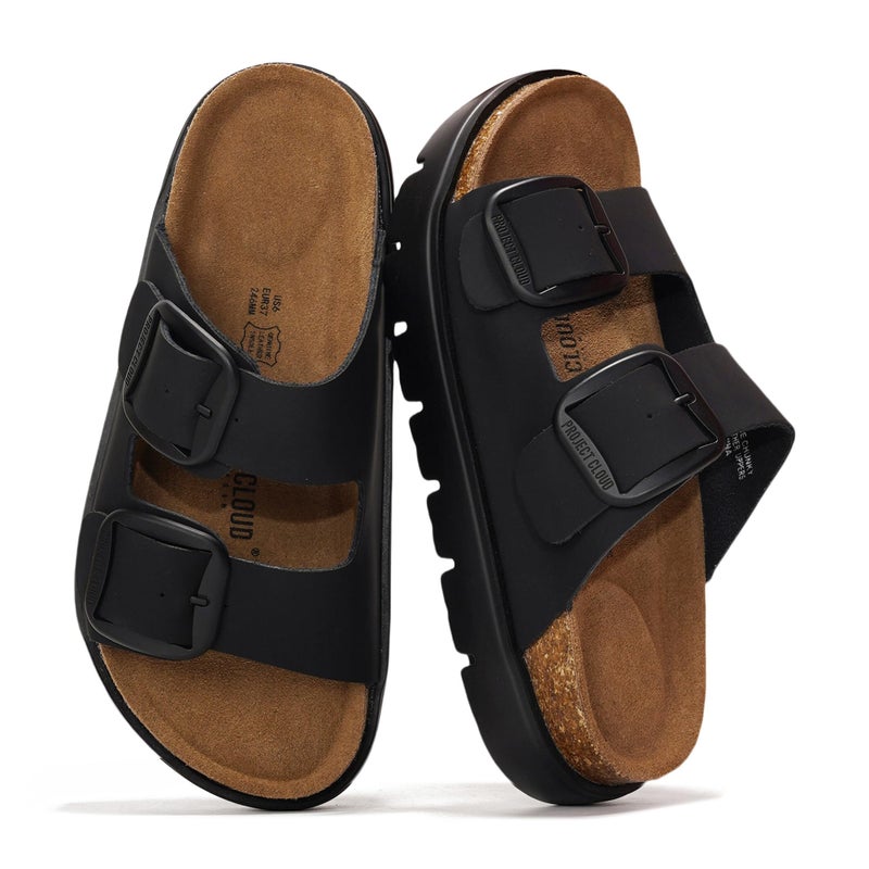 Project Cloud 100% Genuine Leather Platform Sandals Women Footwear - Wedge Chunky Slides for Women 2026 with Memory Foam Insole & Cork Footbed Womens Sandals (GreeceChunky) - Image 1