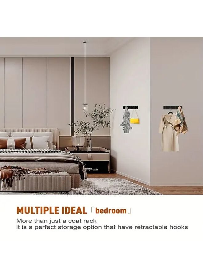 Black Wall Mounted Folding Hook Retractable Space Saving Hanger For Hats Towels Bags - Image 3