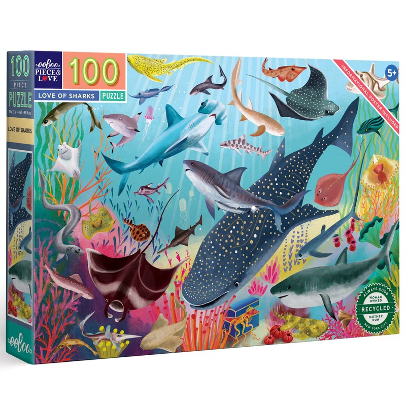 eeBoo 100 Piece Puzzle for Kids Love of Sharks Childrens Puzzle Ocean Themed Large Pieces for Small Hands to Develop Motor Skills - Image 3