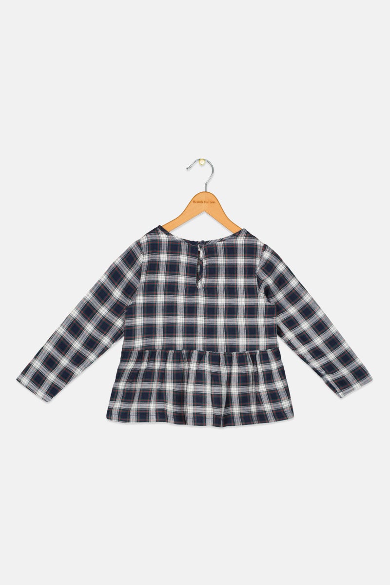 GAP Toddlers Girl Long Sleeves Checkered Top, Navy Combo - Image 2