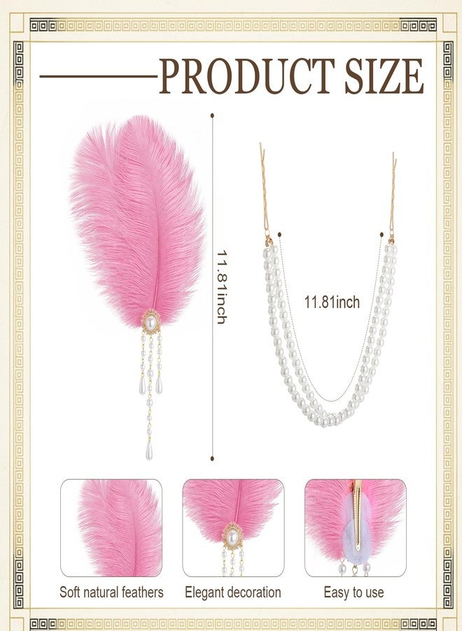 Suncalla 2 Pcs Women Victorian Hair Accessories Includes Ostrich Feather and Pearl Tassel Barrette Clip for 18th Century Renaissance Queen Blonde Beehive Cosplay Decor(Pink) - Image 2