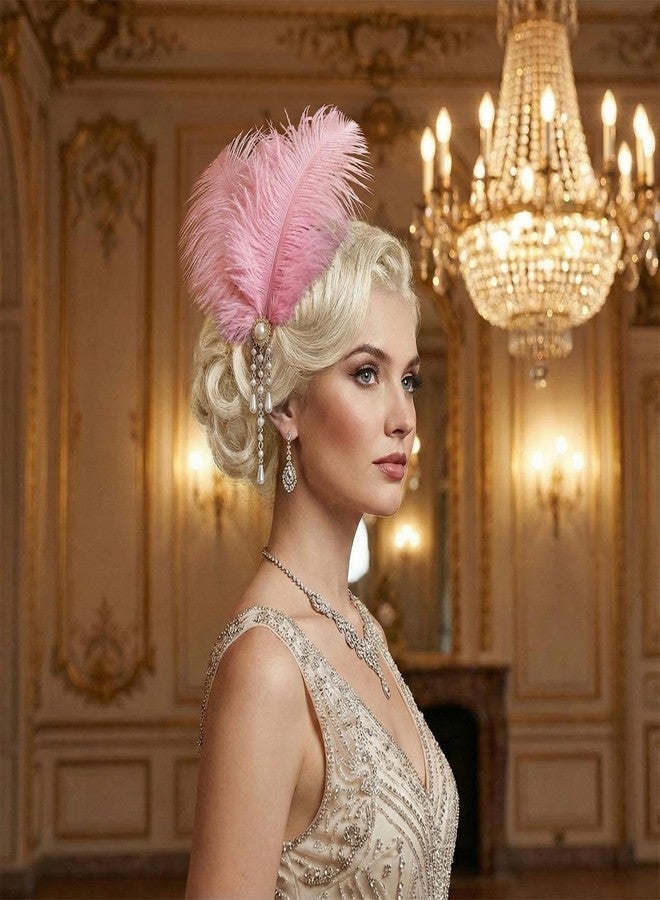 Suncalla 2 Pcs Women Victorian Hair Accessories Includes Ostrich Feather and Pearl Tassel Barrette Clip for 18th Century Renaissance Queen Blonde Beehive Cosplay Decor(Pink) - Image 5