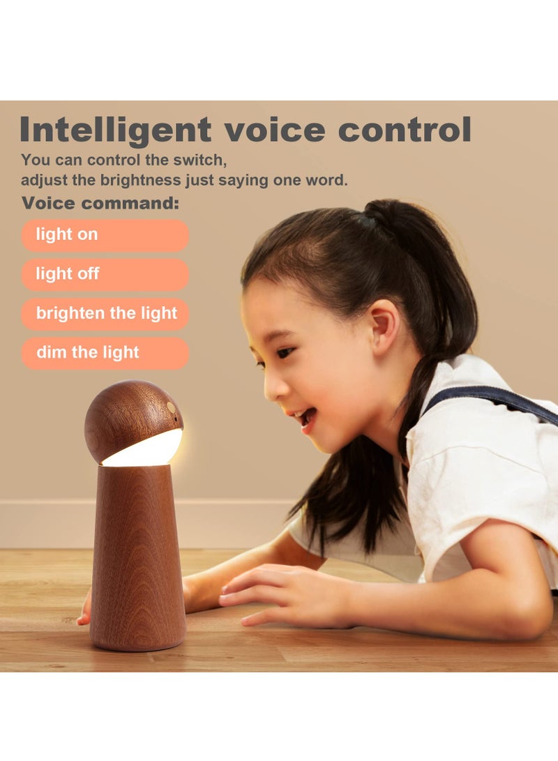 SYOSI LED Wooden Night Light, Smart Voice Control Light Desk Lamp Three-Level Dimmable Touch Control Table Lights, Rechargeable LED indoor Light for Kid in Living Room, Bedroom - Image 2