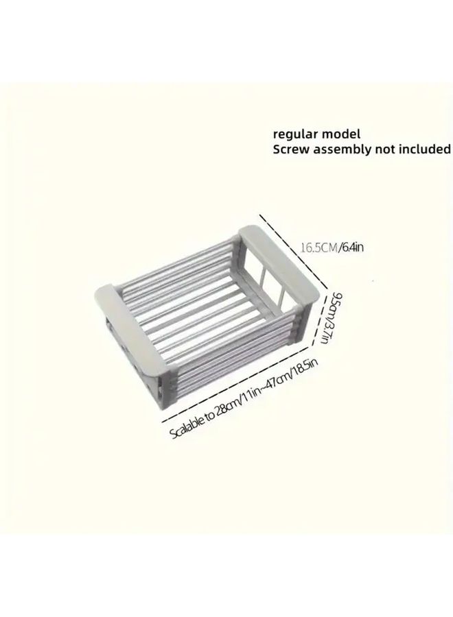 Grey Extendable Foldable Dish Rack With Drain Basket Adjustable Height Kitchen Organizer - Image 3