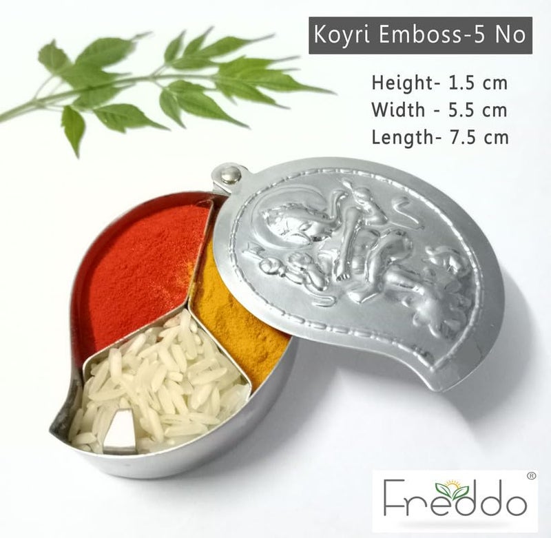 FREDDO -Stainless Steel Chandan Roli Tika Chopda Set/Chawal Akshat Haldi Dibbi/Kumkum Holder Chopda (NO 5) Pack of 1 Piece - Image 2