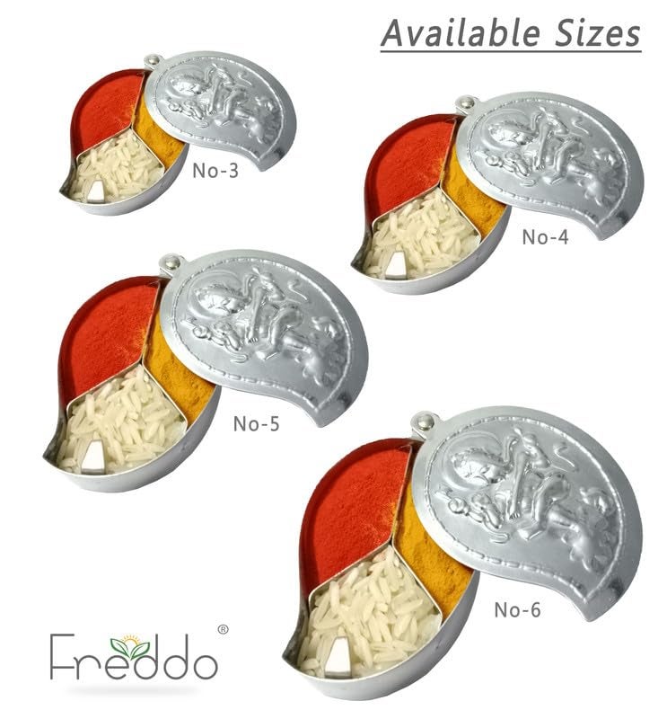 FREDDO -Stainless Steel Chandan Roli Tika Chopda Set/Chawal Akshat Haldi Dibbi/Kumkum Holder Chopda (NO 5) Pack of 1 Piece - Image 5