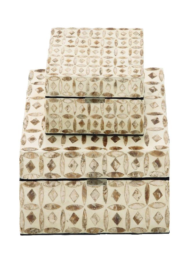 Deco 79 Deco 79 Mother of Pearl Box with Hinged Lid, Set of 2 12", 8"W, Beige  - Image 3