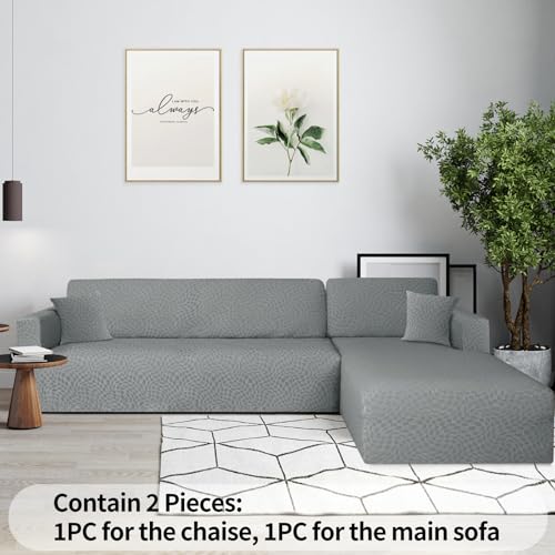 ZNSAYOTX 2026 Stretch Sectional Couch Covers Stylish Irregular Slipcovers with Elastic Bottom for L Shape Sectional Sofa, 2 Pcs Pet Friendly Protector (3 Seat Sofa + 3 Seat Chaise, Light Grey) - Image 5