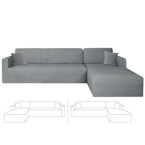 ZNSAYOTX 2026 Stretch Sectional Couch Covers Stylish Irregular Slipcovers with Elastic Bottom for L Shape Sectional Sofa, 2 Pcs Pet Friendly Protector (3 Seat Sofa + 3 Seat Chaise, Light Grey) - Image 1