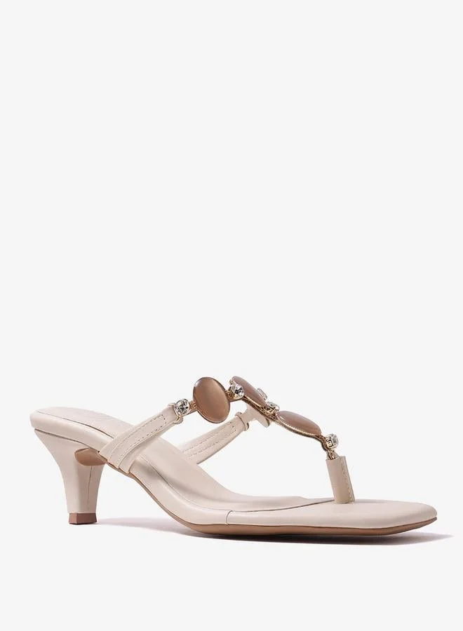 Pair-Ie Tales Beige Embellished T-Strap Beaded Sandals
