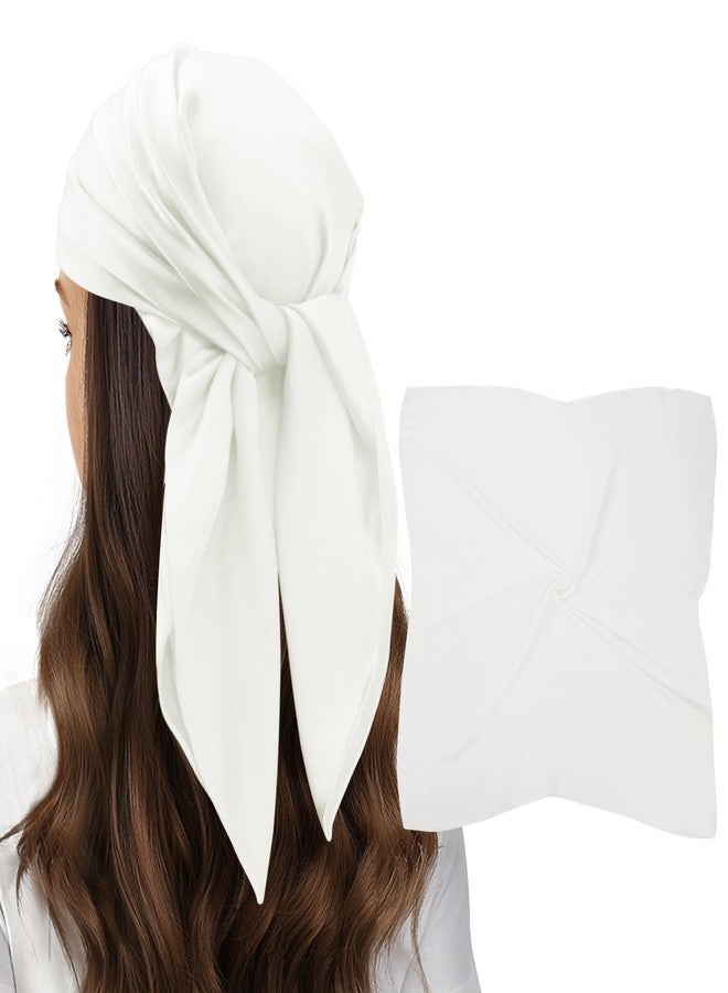 vimate White Satin Square Scarf-Women'S Fashion 27'' Silk Feeling Hair Head Scarf for Neck Wrap (Style 40-White) - Image 1