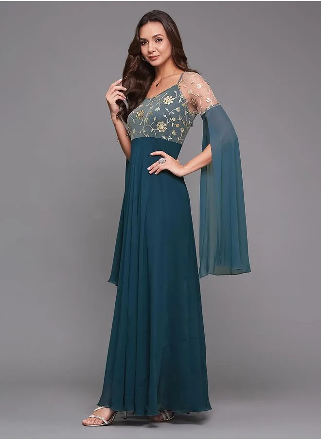 Styli Teal Lace A-Line Maxi Party Dress