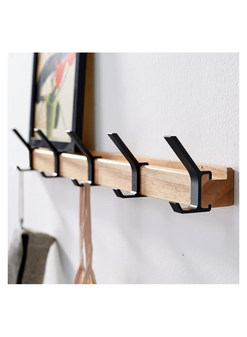 Coat Hook Rail Wall Mounted Coat Rack-5 Double Hook, 15 Inch Aluminum, Metal for Coat Hat Towel Robes, Wooden Wall Hooks for Hanging Coat Hooks Hat Rack Towel Hooks Coat Hanger(Black 1PCS) - Image 1