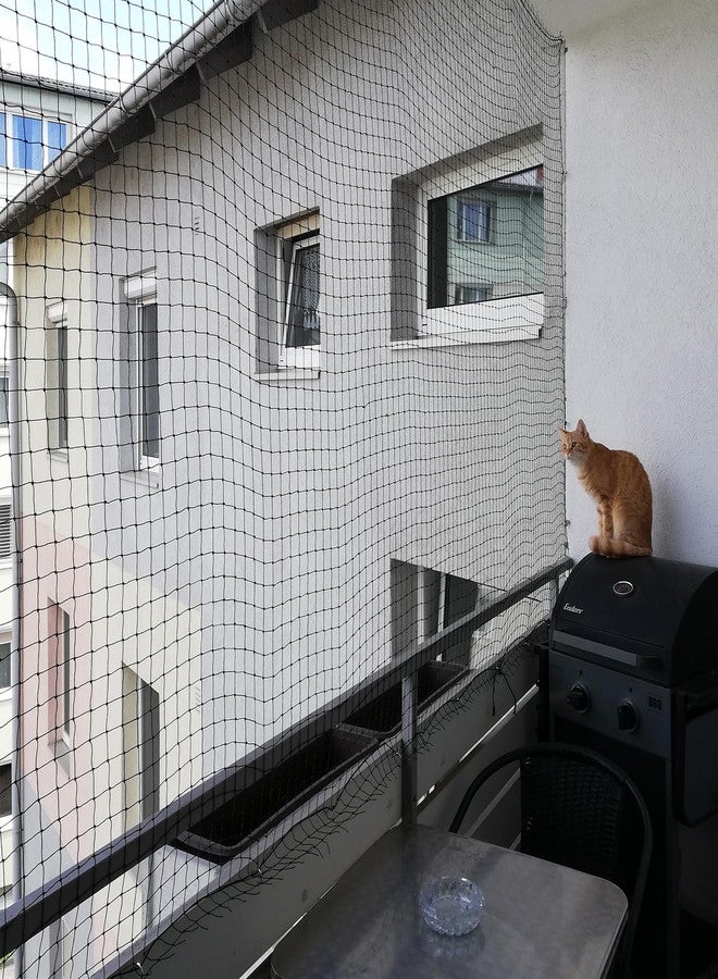 Cat Netting Balcony, Wire-reinforced Cat Net, Bite and Tear-resistant, UV and Weather-resistant, Balcony Cat Anti-Fall Netting for Pets, Cat Protection Net for Windows Patio Balcony (6x3m-Black)