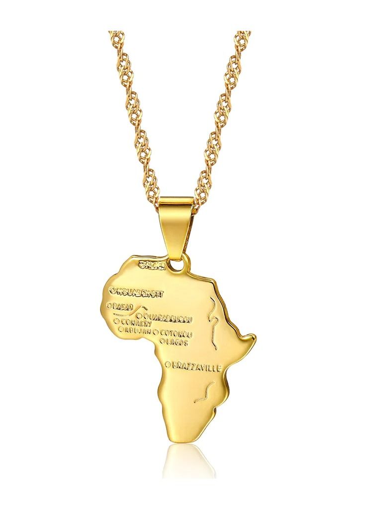Africa Map Pendant and Letter Carved Design Map of Africa Shaped 18k Gold Plated Necklace, African gift for her, UNISEX African Pendant Gift - Image 2