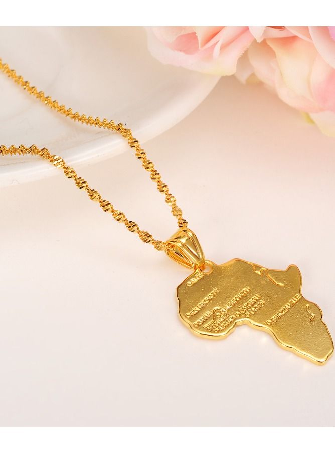 Africa Map Pendant and Letter Carved Design Map of Africa Shaped 18k Gold Plated Necklace, African gift for her, UNISEX African Pendant Gift - Image 3
