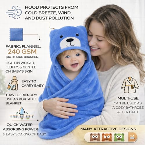 BRANDONN Baby Blanket Newborn Gift Pack Swaddle Wrapper with Bear Hood, Ultra-Soft Premium Flannel Fabric, 0-9 Months, Length 68 cm x Width 68 cm - Image 5