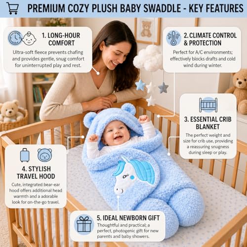 BRANDONN Baby Blanket Newborn Gift Pack Swaddle Wrapper with Bear Hood, Ultra-Soft Premium Flannel Fabric, 0-9 Months, Length 68 cm x Width 68 cm - Image 3