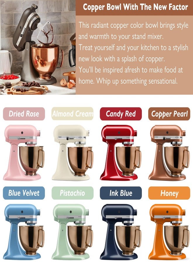 Wiselet 5 Quart Stainless Steel Mixer Bowl for KitchenAid Classic&Artisan Series 4.5-5 QT Tilt-Head Mixer, Copper Color, 18/8 Stainless Steel, Silicone Scraper, Dishwasher Safe. Fit K45SS KSM75 KSM90 KSM150 - Image 2