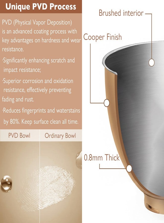 Wiselet 5 Quart Stainless Steel Mixer Bowl for KitchenAid Classic&Artisan Series 4.5-5 QT Tilt-Head Mixer, Copper Color, 18/8 Stainless Steel, Silicone Scraper, Dishwasher Safe. Fit K45SS KSM75 KSM90 KSM150 - Image 3