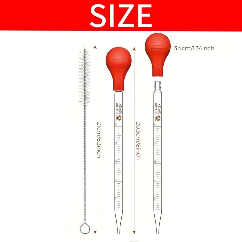 3pcs Glass Pipettes Set with Precise Graduations and Cleaning Brush for Lab Research Liquid Transfer - Image 3