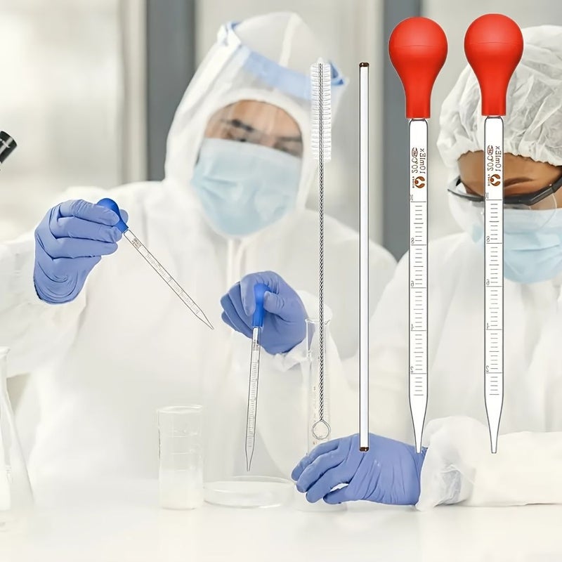 3pcs Glass Pipettes Set with Precise Graduations and Cleaning Brush for Lab Research Liquid Transfer - Image 5