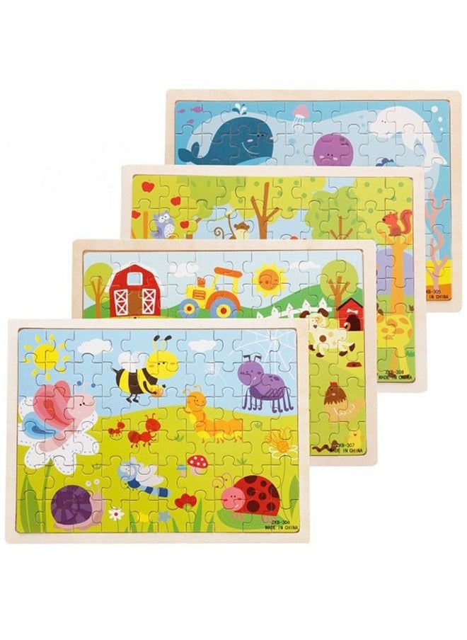 ZCM-HAPPY - 4 Piece Set of 60 Pieces Wooden Puzzle Educational Toys for Children - Image 1