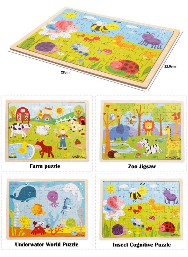 ZCM-HAPPY - 4 Piece Set of 60 Pieces Wooden Puzzle Educational Toys for Children - Image 1