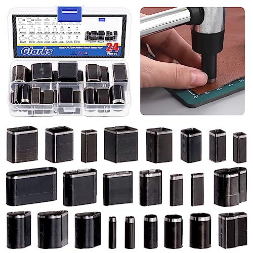 Glarks 24Pcs Hollow Punch Cutter Tool Multiple Shapes Leather Punch Tool Alloy Steel One Hole Leather Cutting Tools Leather Craft Tool Kit for Handmade DIY Leather Crafts - Image 1
