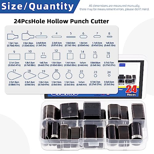Glarks 24Pcs Hollow Punch Cutter Tool Multiple Shapes Leather Punch Tool Alloy Steel One Hole Leather Cutting Tools Leather Craft Tool Kit for Handmade DIY Leather Crafts - Image 3