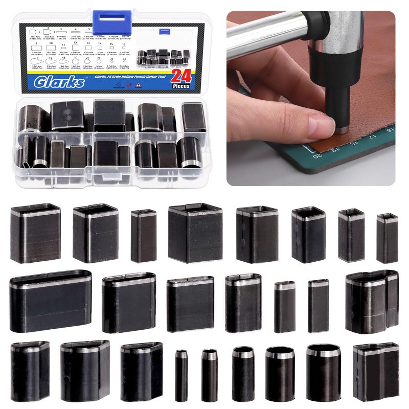 Glarks 24Pcs Hollow Punch Cutter Tool Multiple Shapes Leather Punch Tool Alloy Steel One Hole Leather Cutting Tools Leather Craft Tool Kit for Handmade DIY Leather Crafts - Image 2