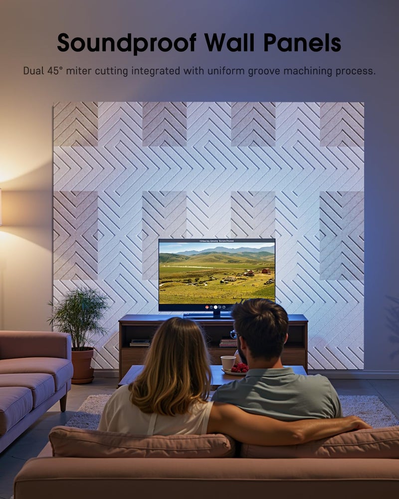 Woovio Sound Proof Foam Panels for Walls, 12 Pack Self-Adhesive Acoustic Panels, 12" X 12" X 0.4" Soundproof Wall Panels for Door, Ceiling, Home Office Beige - Image 2