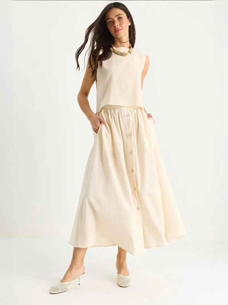 LUCCI Textured Cotton Two-Piece Set with Button Closure