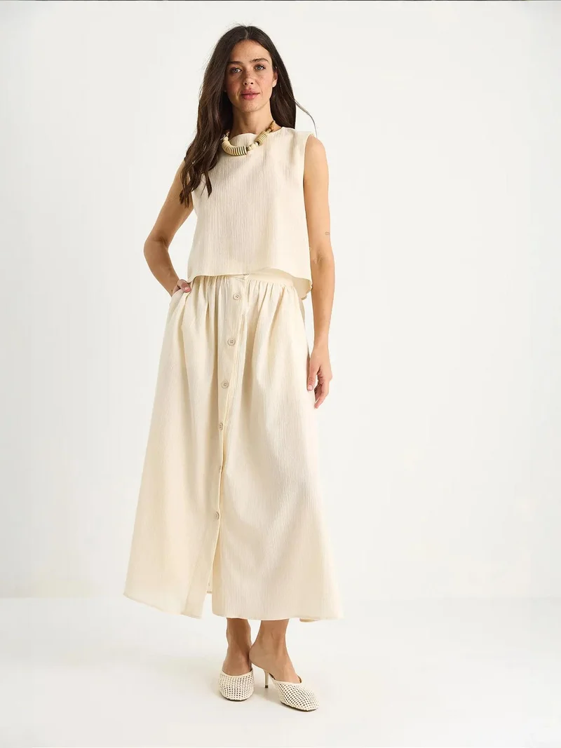 Bianco Lucci LUCCI Textured Cotton Two-Piece Set with Button Closure