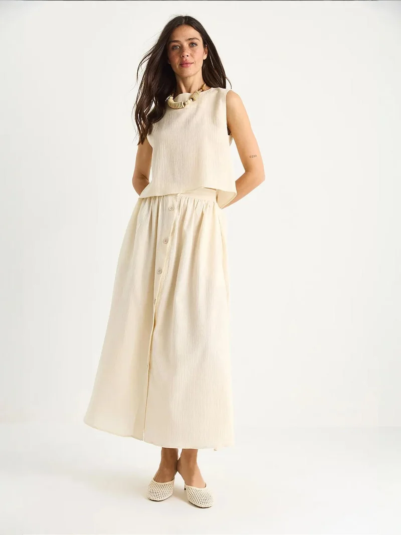 Bianco Lucci LUCCI Textured Cotton Two-Piece Set with Button Closure