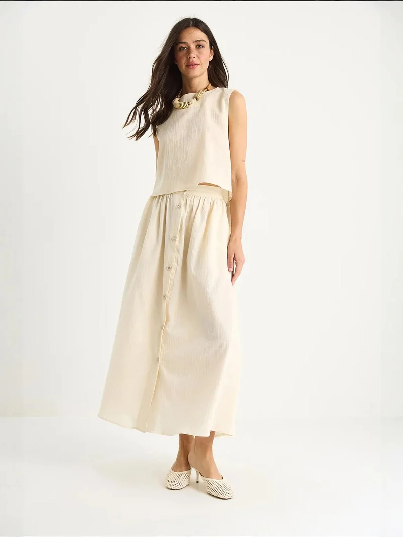 Bianco Lucci LUCCI Textured Cotton Two-Piece Set with Button Closure