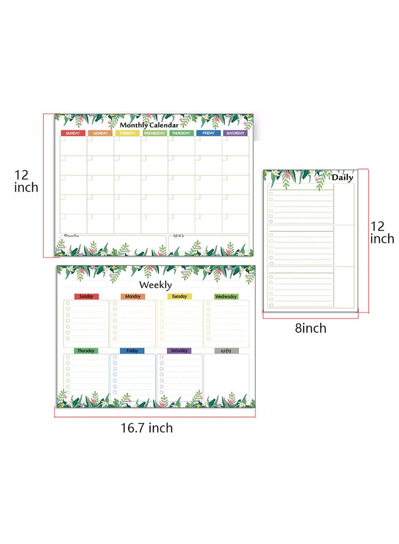 Generic Fridge Magnets Strong Dry Erase Magnetic Planner Monthly And Weekly Planner, Daily Planner, Magnetic Calendar Message Board Dry Erase Soft White Green Leaf Frame 3 Sheets + 8 Colored Pens + Blackboard Eraser - Image 2