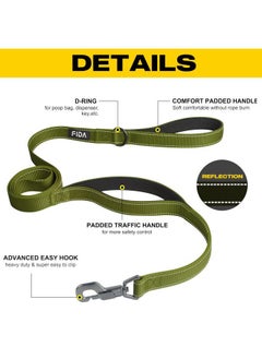 fida 4 FT Heavy Duty Dog Leash with 2 Comfortable Padded Handles, Traffic Handle & Advanced Easy Snap Hook, Reflective Walking Lead for Large, Medium & Small Breed Dogs, Green  - Image 2