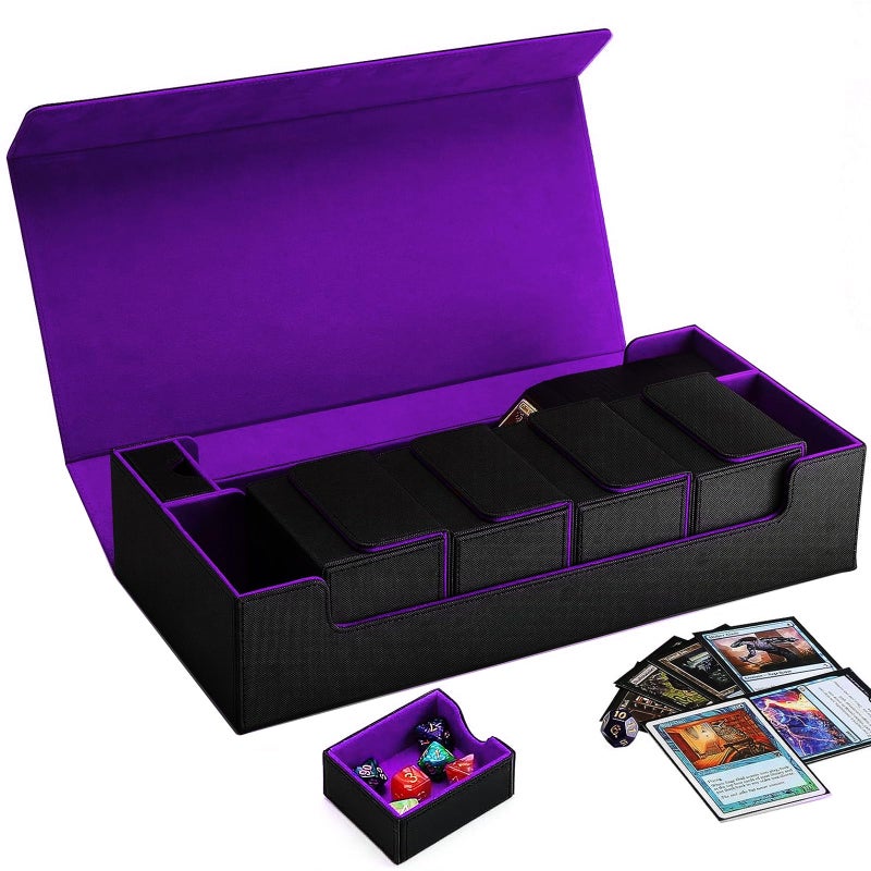Scimi Premium Trading Card Storage Case TCG Deck Box Holds 800 Sleeved Cards for MTG YuGiOh Uno Sport with Strong Magnet Closure Black Purple - Image 2