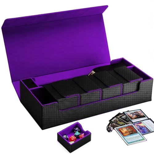 Scimi Premium Trading Card Storage Case TCG Deck Box Holds 800 Sleeved Cards for MTG YuGiOh Uno Sport with Strong Magnet Closure Black Purple - Image 1