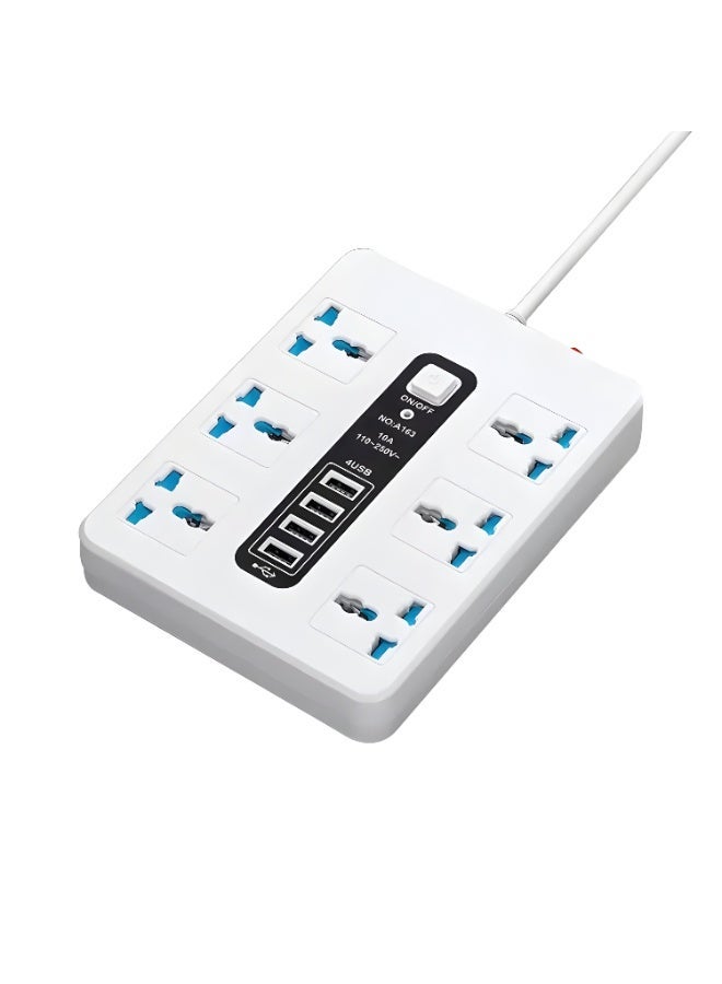 مقبس تمديد بثمانية منافذ مع 4 منافذ USB، شريط طاقة ثلاثي الأطراف بريطاني، سلك تمديد شديد التحمل، محول سفر عالمي وواقي من زيادة التيار للمنزل والمكتب (أبيض) - Image 2
