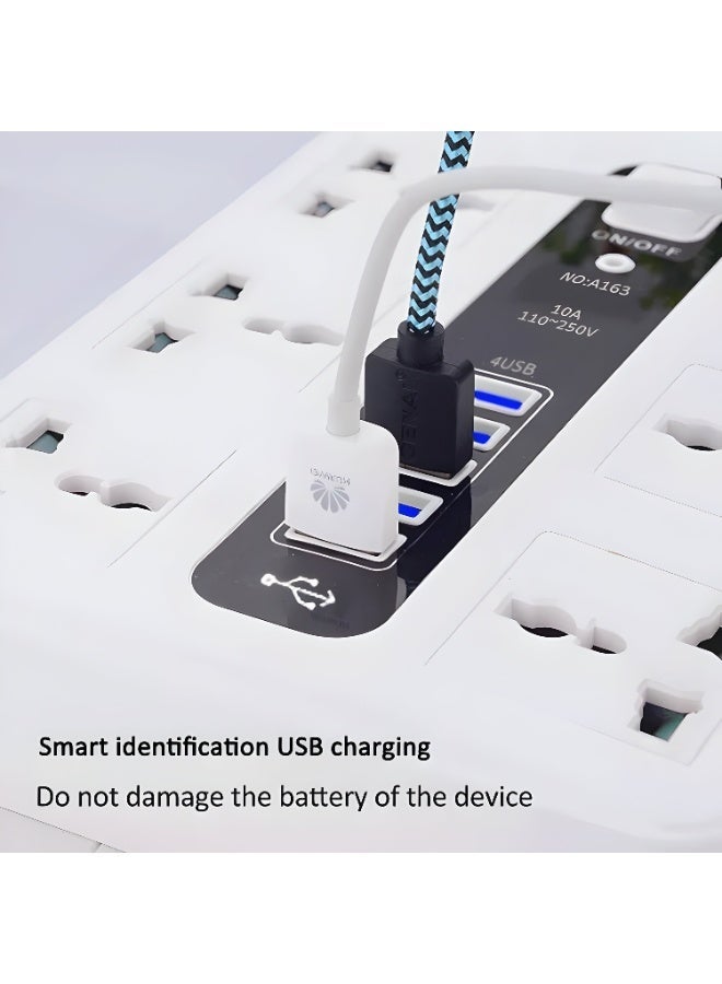 مقبس تمديد بثمانية منافذ مع 4 منافذ USB، شريط طاقة ثلاثي الأطراف بريطاني، سلك تمديد شديد التحمل، محول سفر عالمي وواقي من زيادة التيار للمنزل والمكتب (أبيض) - Image 1