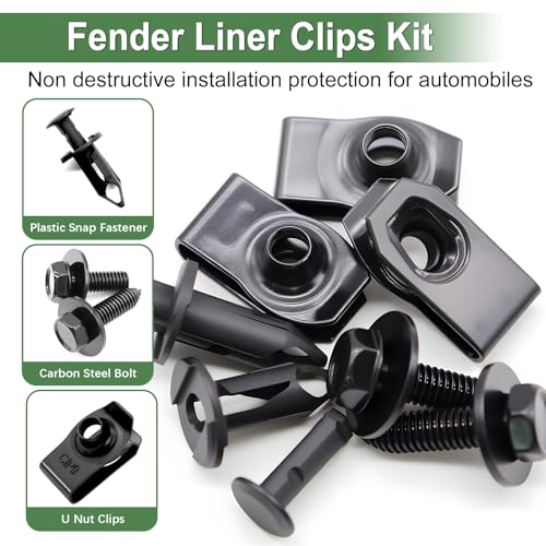 Bemaka 52Pcs Engine Under Cover Splash Shield Guard Body Bolts & Extruded U-Nut Clips Kit, Multipurpose Fender Bolts Fender Liner Clip Plastic Bumper Push Retainer Rivet Clips for Most Vehicles - Image 4